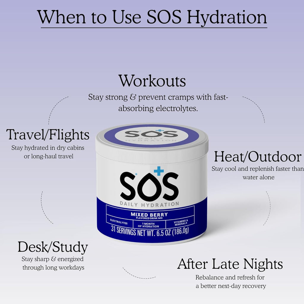 SOS Hydration ORS Electrolyte Powder Stick Packs | Oral Rehydration Solution | Low Sugar | Rapid Rehydration | Made in USA | Keto | Mixed Berry | 31 Servings