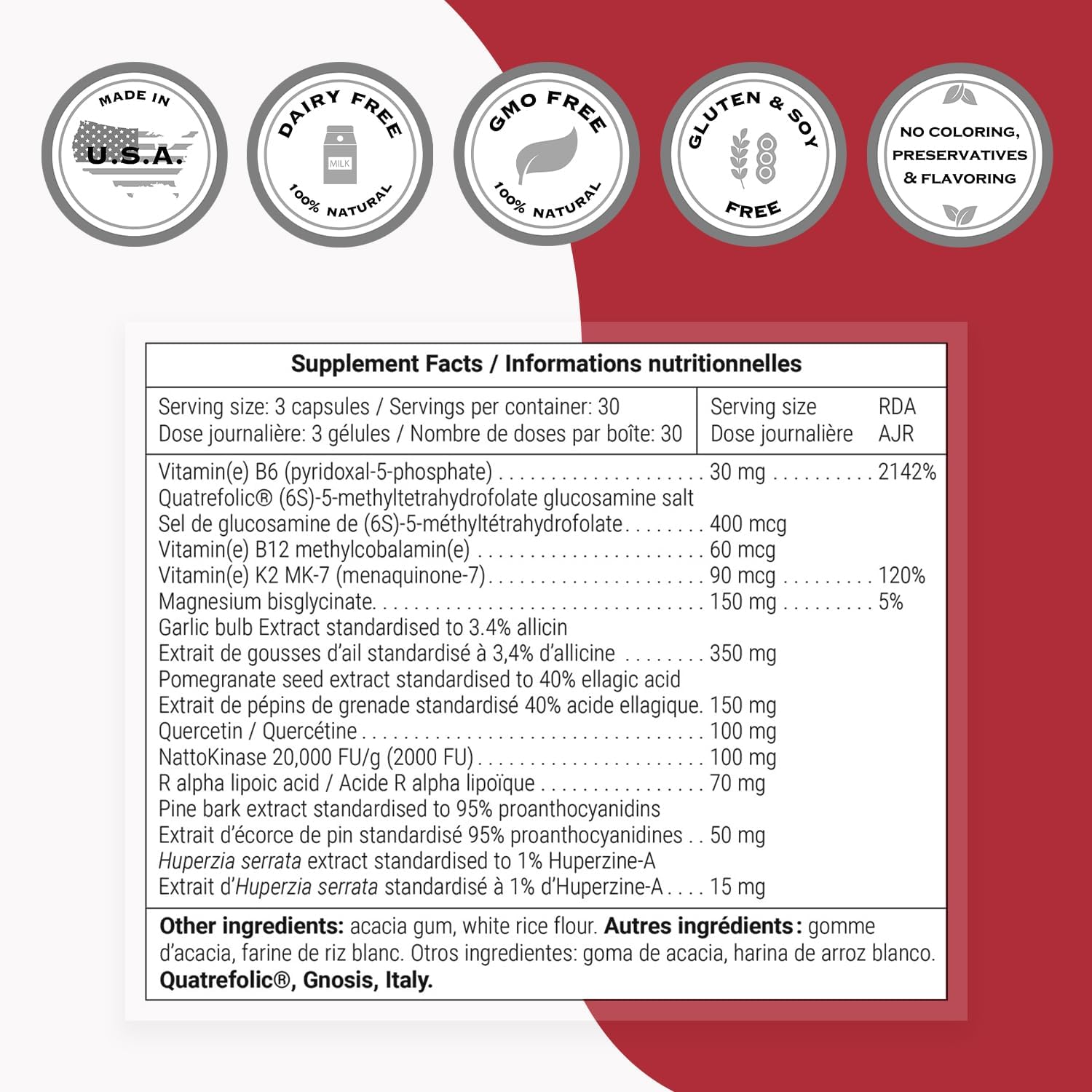 Supersmart Triple Protect (Advanced Formula) - with Quatrefolic, Magnesium, Garlic, Quercetin, Vitamin B6, B12 - Folate Supplement | Non-GMO & Gluten Free - 90 Vegetarian Capsules