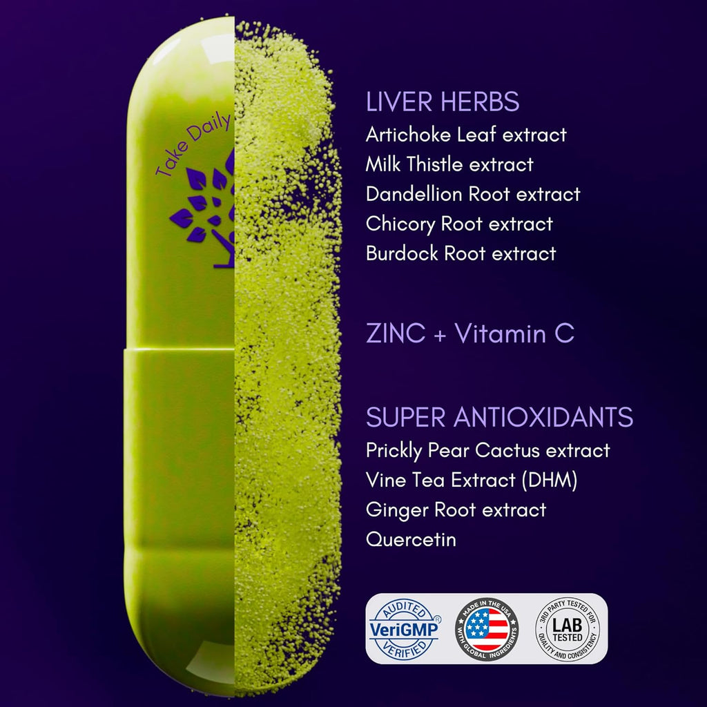 purple tree Happy Liver Daily | Liver Support & Cleanse Supplement with Milk Thistle 80% Silymarin, Dandelion, Artichoke, Vine Tea DHM & Vitamins | Daily Liver Wellness Formula | 60 Vegan Capsules