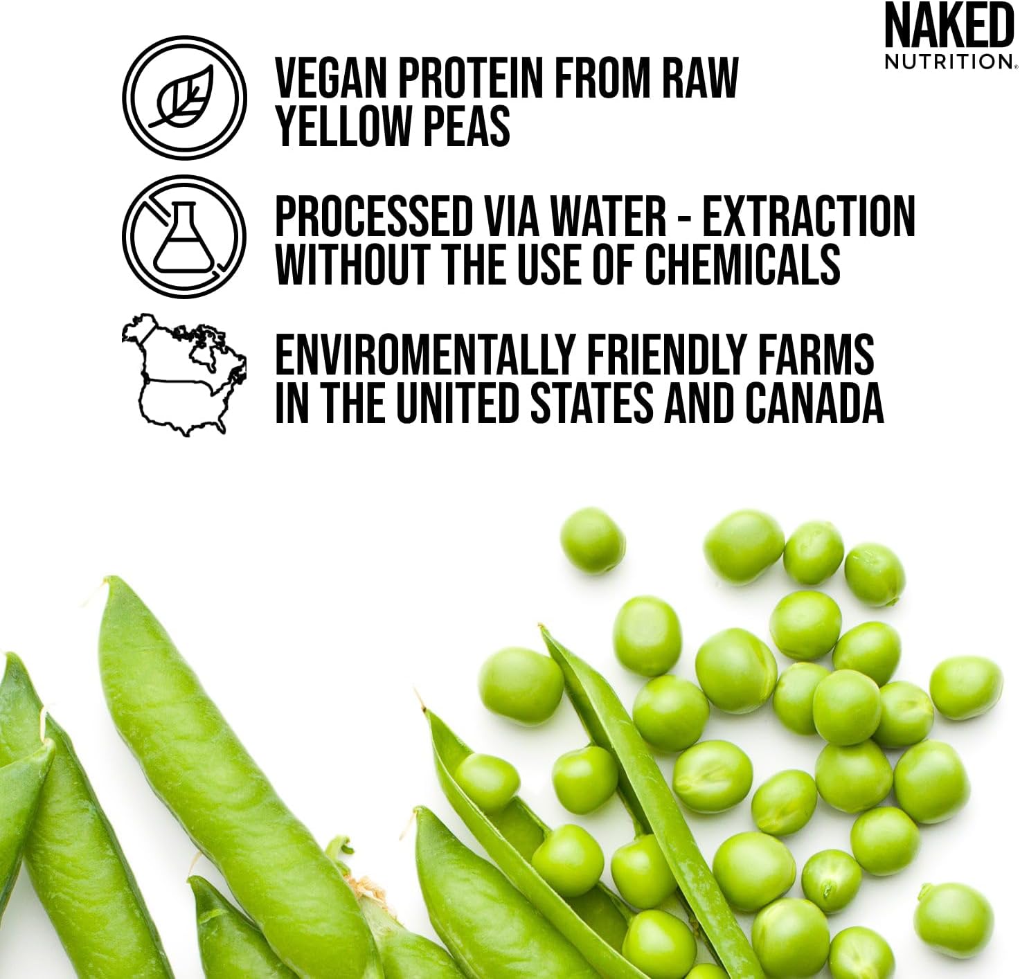 NAKED Chocolate Pea Protein Isolate from North American Farms, Only 3 Ingredients, Chocolate Vegan Protein, Gluten-Free, Soy Free, GMO Free - 2LB