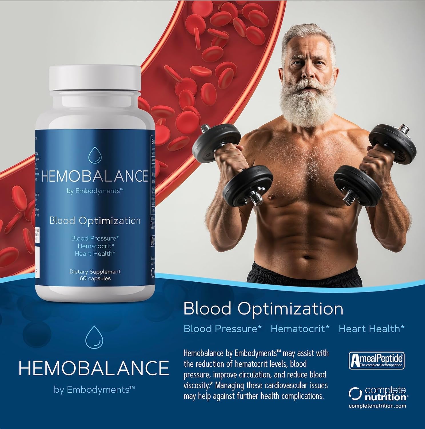 Complete Nutrition HemoBalance Blood Optimization Supplement, 60 Capsules, Supports Hematocrit Levels and Reduces Blood Viscosity
