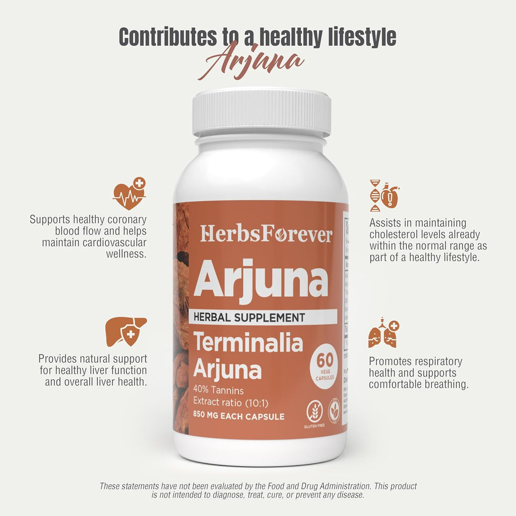 Arjuna Terminalia Arjuna Traditional Wellness Supplement 60 Vege Capsules