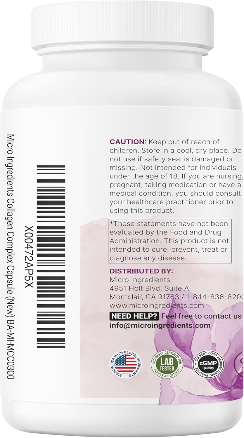 Micro Ingredients 2 Pack Multi Collagen Pills for Women & Men, 480 Capsules | Type I, II, III, V, X | Hydrolyzed Peptides with Biotin, Hyaluronic Acid, & Fat Soluble Vitamin C Complex | Filler Free