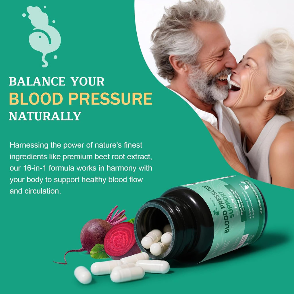 16-in-1 Beet Root Capsules - 500mg Beetroot Powder for Healthy Blood Circulation & Heart Healthy Energy Support - Beet Supplement Blood Pressure Support, Non-GMO, Gluten Free - 120 Vegan Capsules