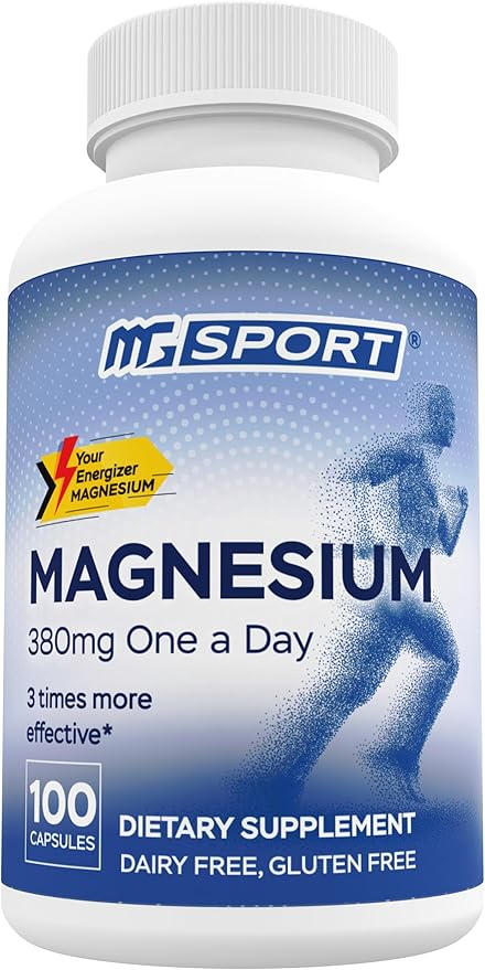 MGSPORT Magnesium Supplement 380mg - High Absorption Magnesium Complex Formula with Vitamins B6, D, E - Supports Muscle Function and Sleep Quality - 100 Servings