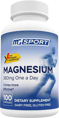 MGSPORT Magnesium Supplement 380mg - High Absorption Magnesium Complex Formula with Vitamins B6, D, E - Supports Muscle Function and Sleep Quality - 100 Servings
