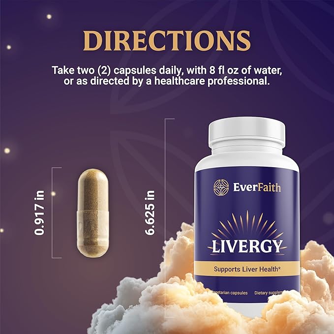 EVERFAITH Livergy - Liver Cleanse Detox & Repair - Liver Support & Health Supplement - with Milk Thistle, Beet Root Powder, Turmeric, Dandelion & More - Vegetarian, Gluten Free, Non-GMO - 60 Capsules
