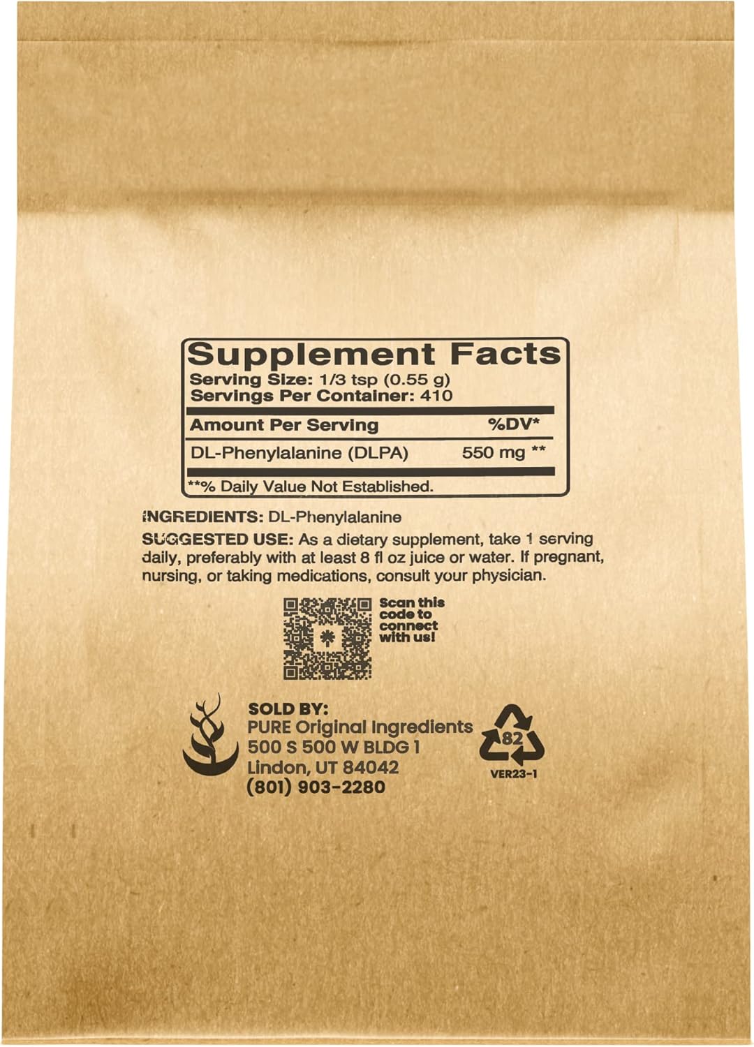 Pure Original Ingredients DL-Phenylalanine Powder (8 oz) Always Pure, No Fillers or Additives