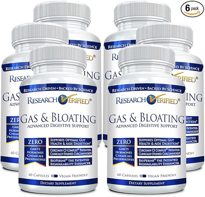 Research Verified Gas and Bloating - Relax Intestinal Muscles, Eliminate Gas Buildup - Artichoke Powder, Ginger, Peppermint Leaf Powder - 360 Capsules - Vegan