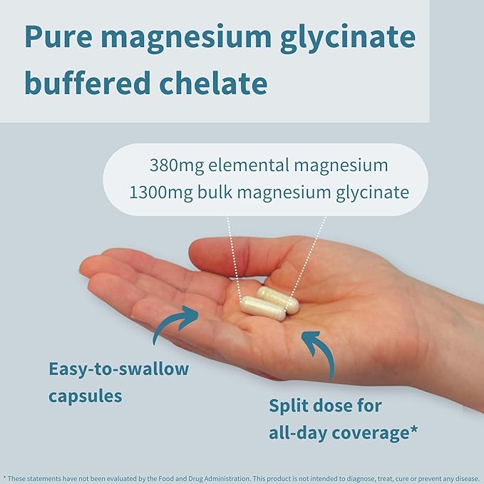 Igennus Highest Strength Chelated Magnesium Glycinate 1300mg, 380mg Elemental, 90 Servings, Pure & Clean Buffered Magnesium Bisglycinate, Vegan, 180 Capsules
