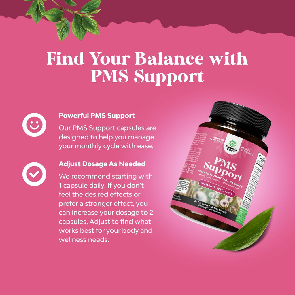PMS Support Supplement for Women – Hormone Balance for Women & Menstrual Ease with DIM, Chasteberry, Black Cohosh & Ashwagandha - for Period Cramps Ease, Menopause Bloating, Mood Swing – 30 Ct