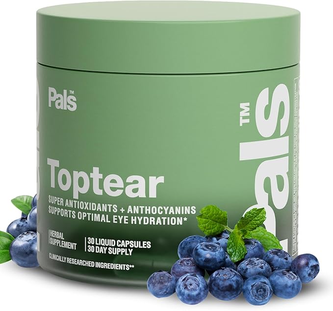 Dry Eye Relief Supplements for Adults with Pure Bilberry Extract Toptear Ultimate Eye Vitamins for Eyesight, Dryness Relief, Strain, Optical Nerve & Vision Care Support, Vegan Capsules (30 Days) PALS