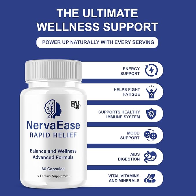 BLUE VIBE NervaEase Premium Health & Wellness Nootropic Supplement, NervaEase Advanced All Natural Health Management & Overall Support Supplement Formula Pills (5 Pack - 300 Capsules)