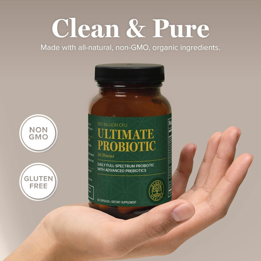Global Healing Center - Ultimate Probiotic Blend Supplement (Floratrex) with Prebiotics for Healthy Digestion, Digestive Tract, & Immune System, Men & Women, 100 Billion CFU, 36 Strains (60 Capsules)