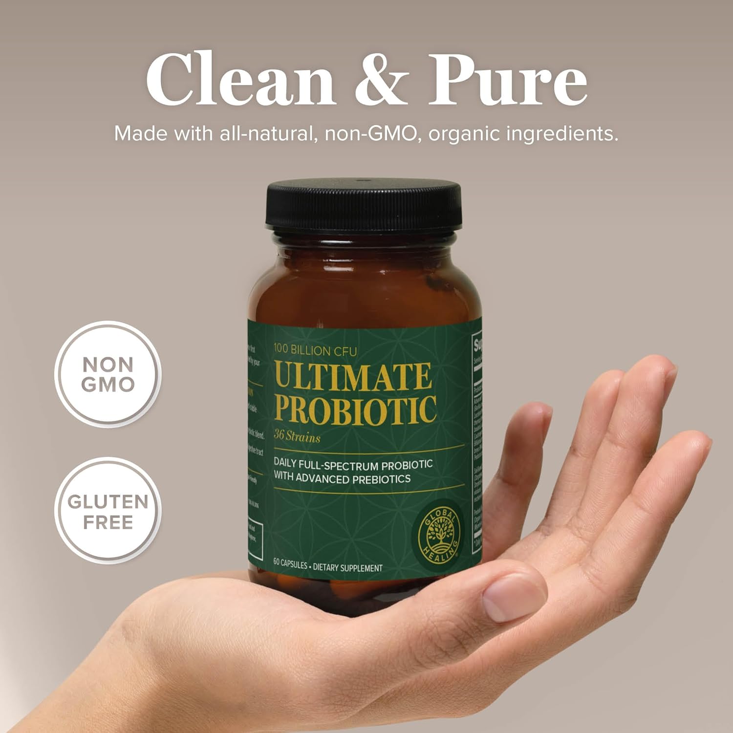 Global Healing Center - Ultimate Probiotic Blend Supplement (Floratrex) with Prebiotics for Healthy Digestion, Digestive Tract, & Immune System, Men & Women, 100 Billion CFU, 36 Strains (60 Capsules)