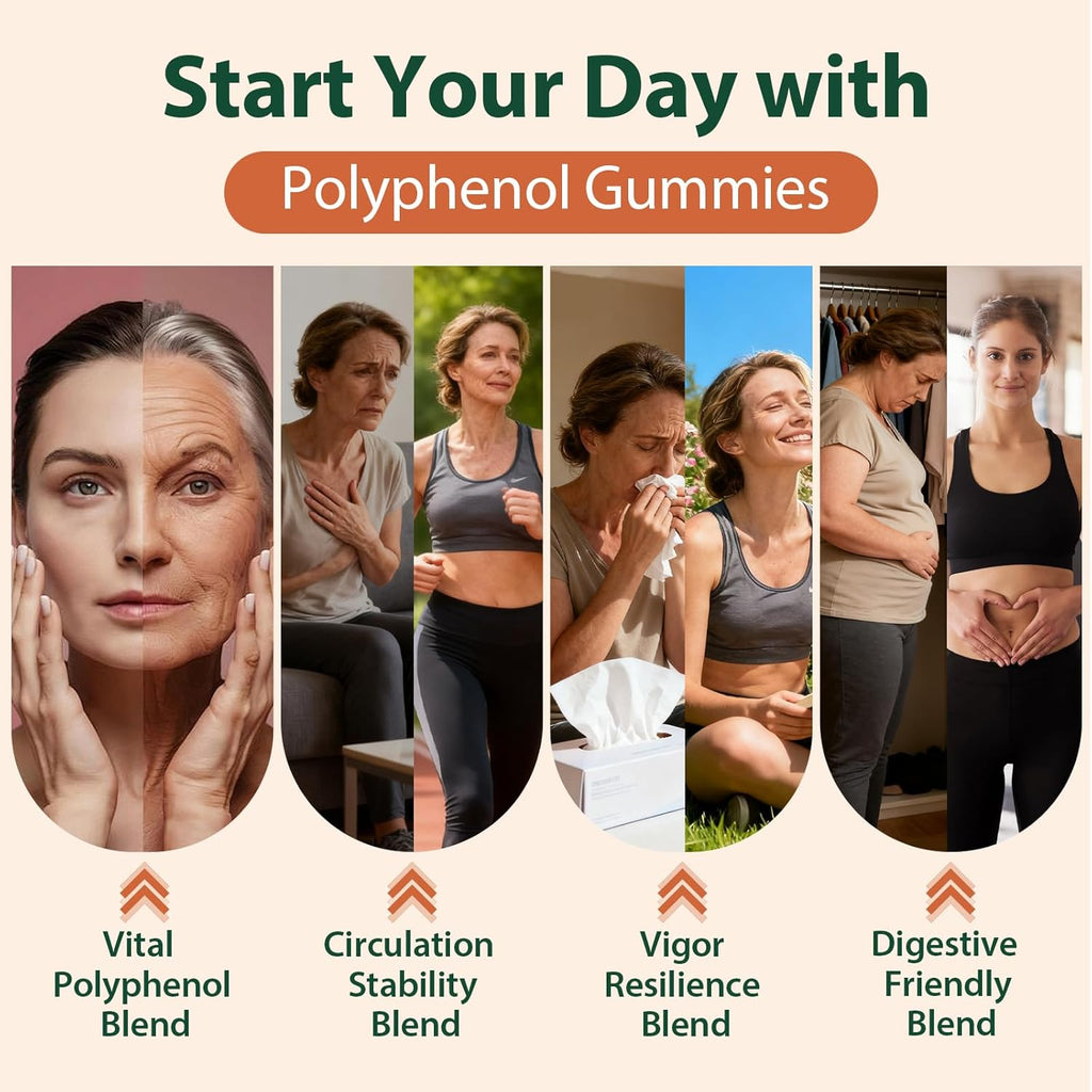 Polyphenol Gummies, Plant-Based Formula with Resveratrol, Elderberry, Grape, Turmeric,Green Tea, Cranberry Extract, Vitamins & Minerals, Superfood Blend, Mixed Berry Flavor, 120 Gummies