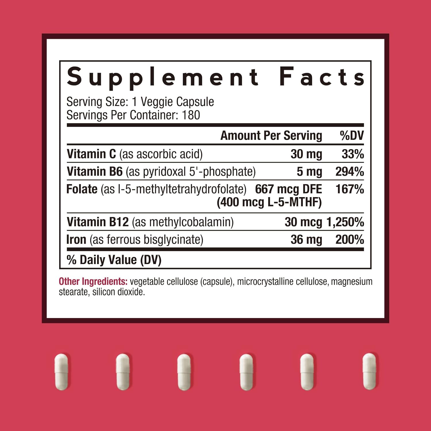 Doctor's Recipes Iron Supplement for Women Men - Gentle Iron Bisglycinate with Vitamin C, B6, Folate & B12 - Non-Constipating & Stomach Friendly Iron Pills for Blood & Energy Support, 180 Vegan Caps