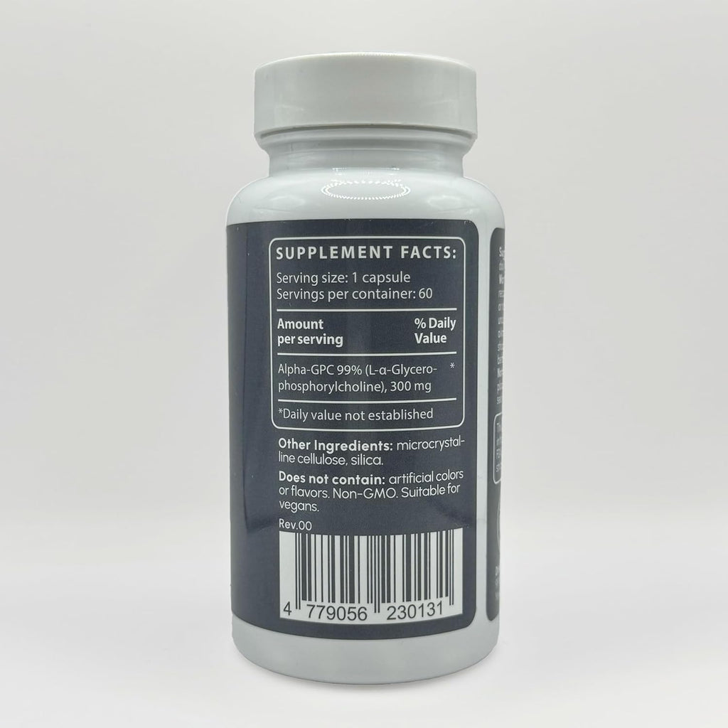 Alpha GPC Supplement Bio-Available Pure Form of Choline - Easily Absorbed by The Body - 300mg 60 Capsules - Made in The USA