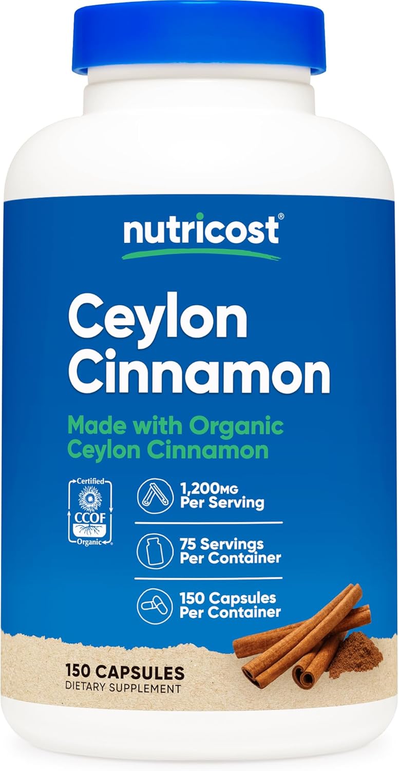 Nutricost Organic Cinnamon (Ceylon Cinnamon) 1,200mg Serving, 150 Capsules - Gluten Free, Non-GMO