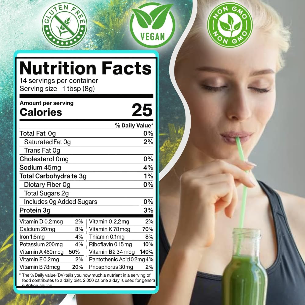 Ocean's Balance Daily Cleanse Smoothie Powder – Organic Blend with Blueberry, Spirulina, Dulse Seaweed & Barley Grass – Nutrient-Rich Superfood Smoothie Mix (4 oz - 3 Pack)