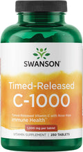 Swanson Timed-Release Vitamin C with Rose HIPS Immune System Support Skin Cardiovascular Health Antioxidant Supplement 1000 mg 250 Tablets
