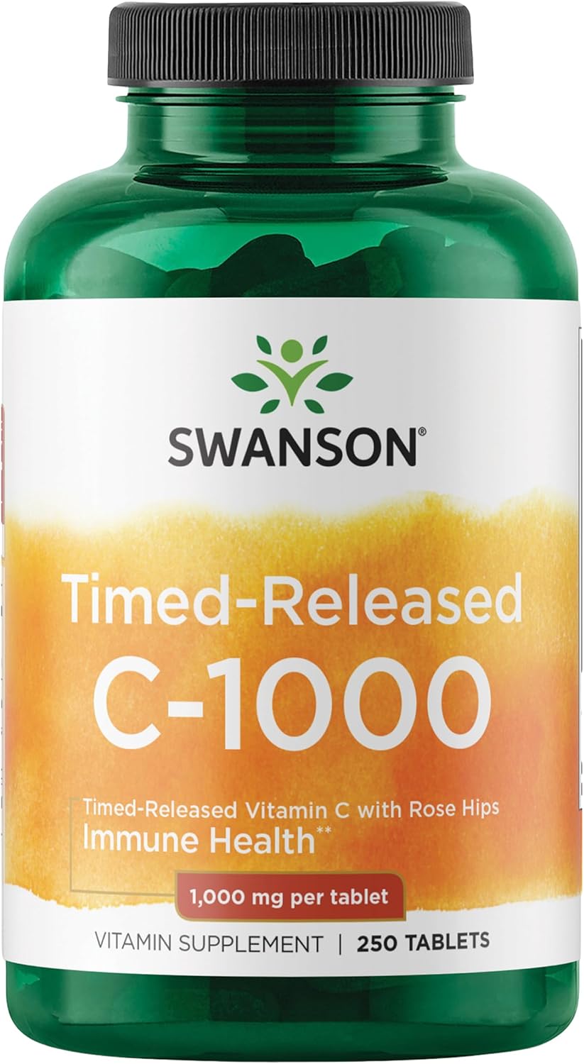 Swanson Timed-Release Vitamin C with Rose HIPS Immune System Support Skin Cardiovascular Health Antioxidant Supplement 1000 mg 250 Tablets