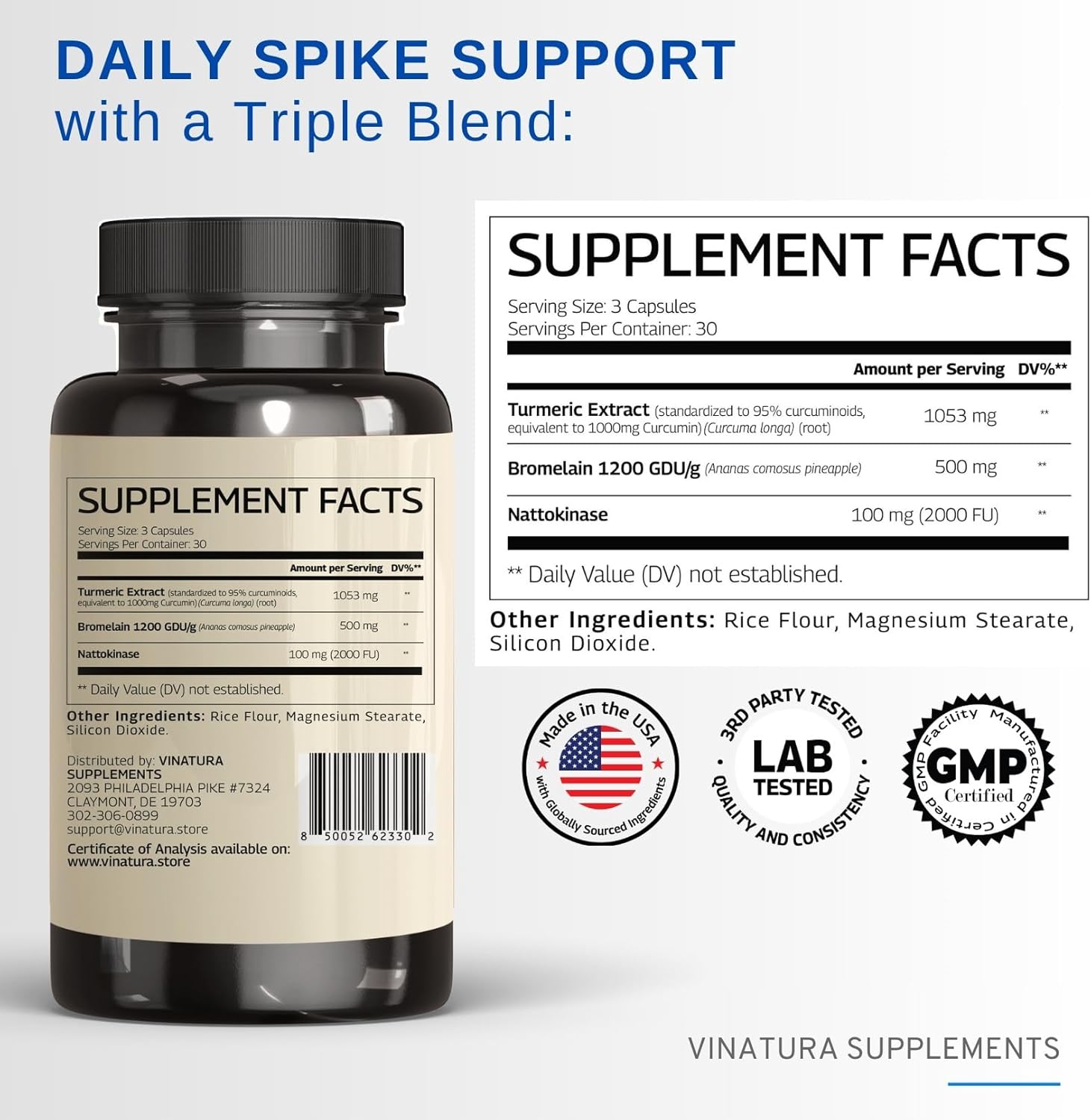 Spike Protein Detox - Curcumin 1000 mg, Bromelain 500 mg, Nattokinase 2000 FU - Enzyme Complex for Detox & Protein Balance, Ultimate Spike Support Supplement - 90 Capsules