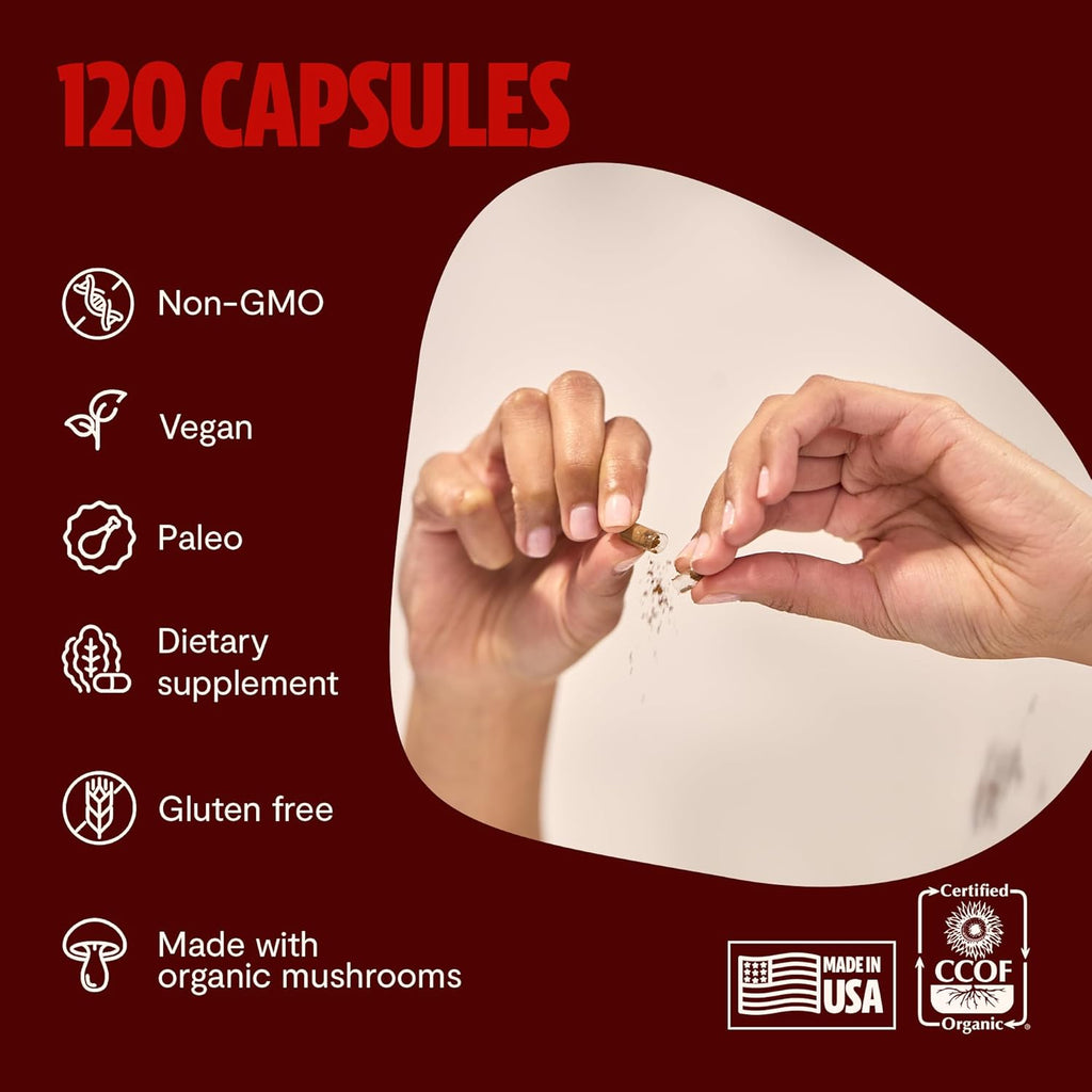 FreshCap Mushrooms Reishi Mushroom Supplement 14,000mg - Reishi Mushroom Capsules Extract, Supplements Herbal Supplements, Ayurveda Nootropic Red Reishi Supplement (120 Capsules)
