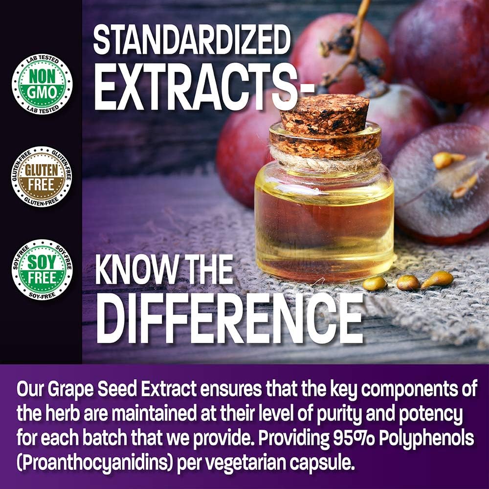 Bronson Grape Seed Extract 400 mg - Antioxidant & Immune Support - Standardized Extract with 95% Proanthocyanidins- Non GMO, 180 Vegetarian Capsules