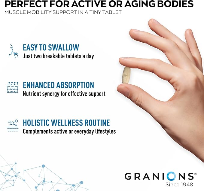 Granions Muscle Relaxer Pills Complex - Magnesium, Potassium, Selenium, Copper & B Vitamins Relaxant - Daily Comfort Supplement to Support Normal Muscle Function and Relaxation - 60 Tablets