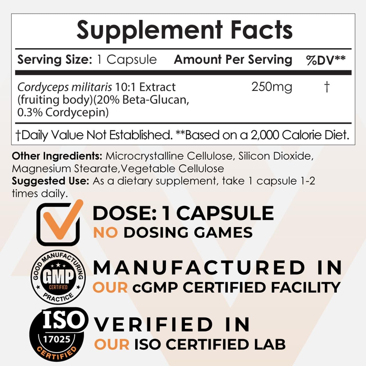 Nootropics Depot Cordyceps Mushroom Capsules |10:1 Whole Fruiting Body Extract | 250mg | 180 Count | Cordyceps militaris