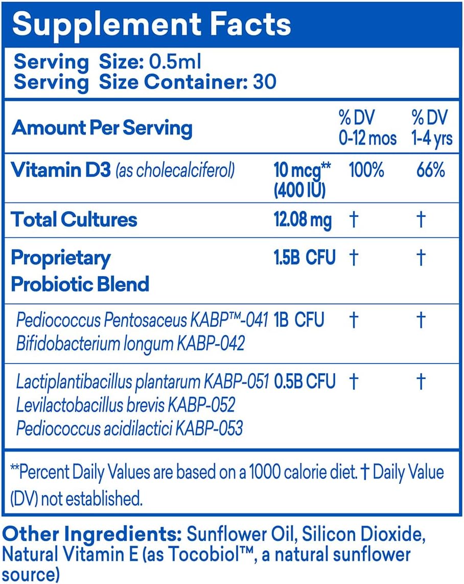 Dr. Kids Probiotic Vitamin D Drops - Supports Infant & Child Gut Health, Helps Reduce Gas, Colic & Fussiness, Baby Probiotic Drops with Vitamin D3, Pediatrician Recommended, Unflavored, 15ml (2 Pack)
