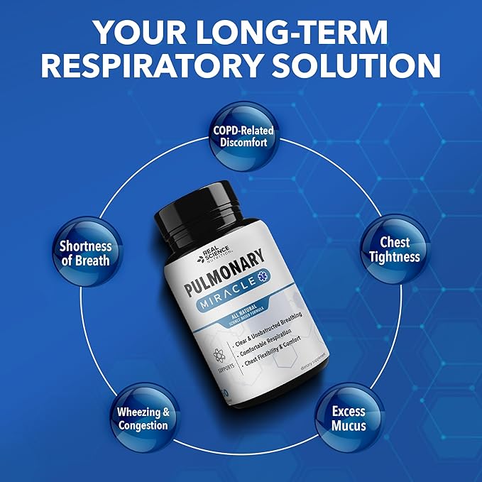 Pulmonary Miracle COPD Relief and Lung Detox Capsules to Clear Lungs & Aid Breathing - Lung Support Supplement with Vinitrox & GABA for Long-Term Cough & Respiratory Relief, 60 Caps (Pack of 3)