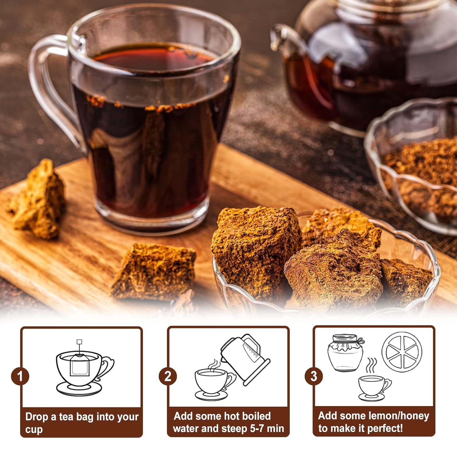 TEARELAE - Chaga Tea - 2g x 40 Count - Wild Harvest from Siberia - 100% Pure Natural Chaga Mushroom Tea Bag - Additive-Free - Non-GMO - Caffeine-free (Pack of 2)