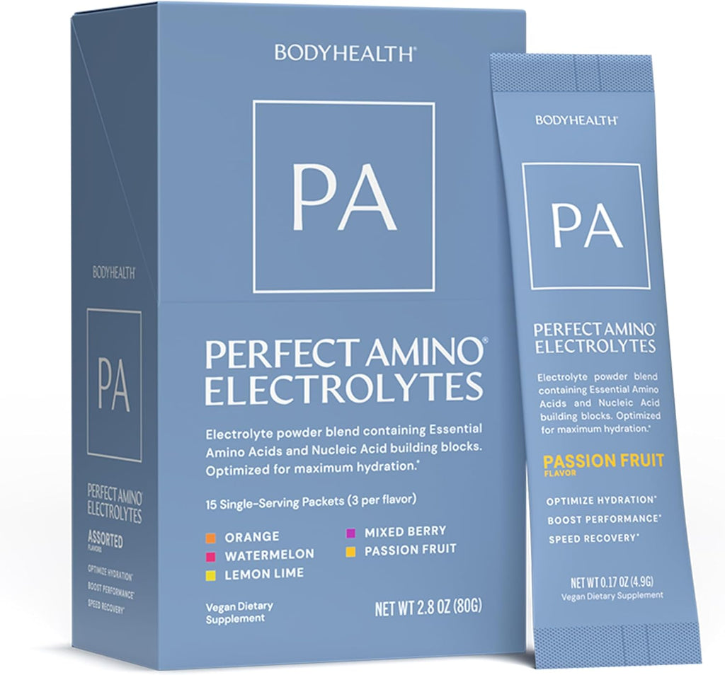 BodyHealth PerfectAmino Electrolyte Drink Mix – Variety Pack– No Sugar, Keto & Fasting Friendly, Hydration with Trace Minerals – Stick Packs