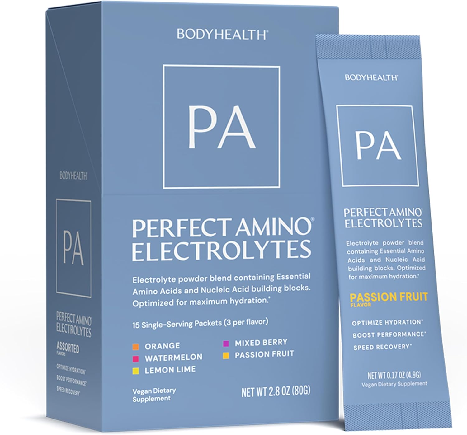 BodyHealth PerfectAmino Electrolyte Drink Mix – Variety Pack– No Sugar, Keto & Fasting Friendly, Hydration with Trace Minerals – Stick Packs