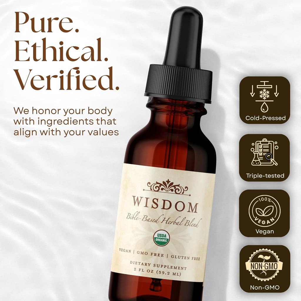 Organic Turmeric, Frankincense and Myrrh – Herbal Supplement Blend for Energy, Detox, Focus, Immunity & Stress – Non-GMO Vegan Tonic with Milk Thistle – Wisdom Bible Based Blend – 2oz Liquid Drops