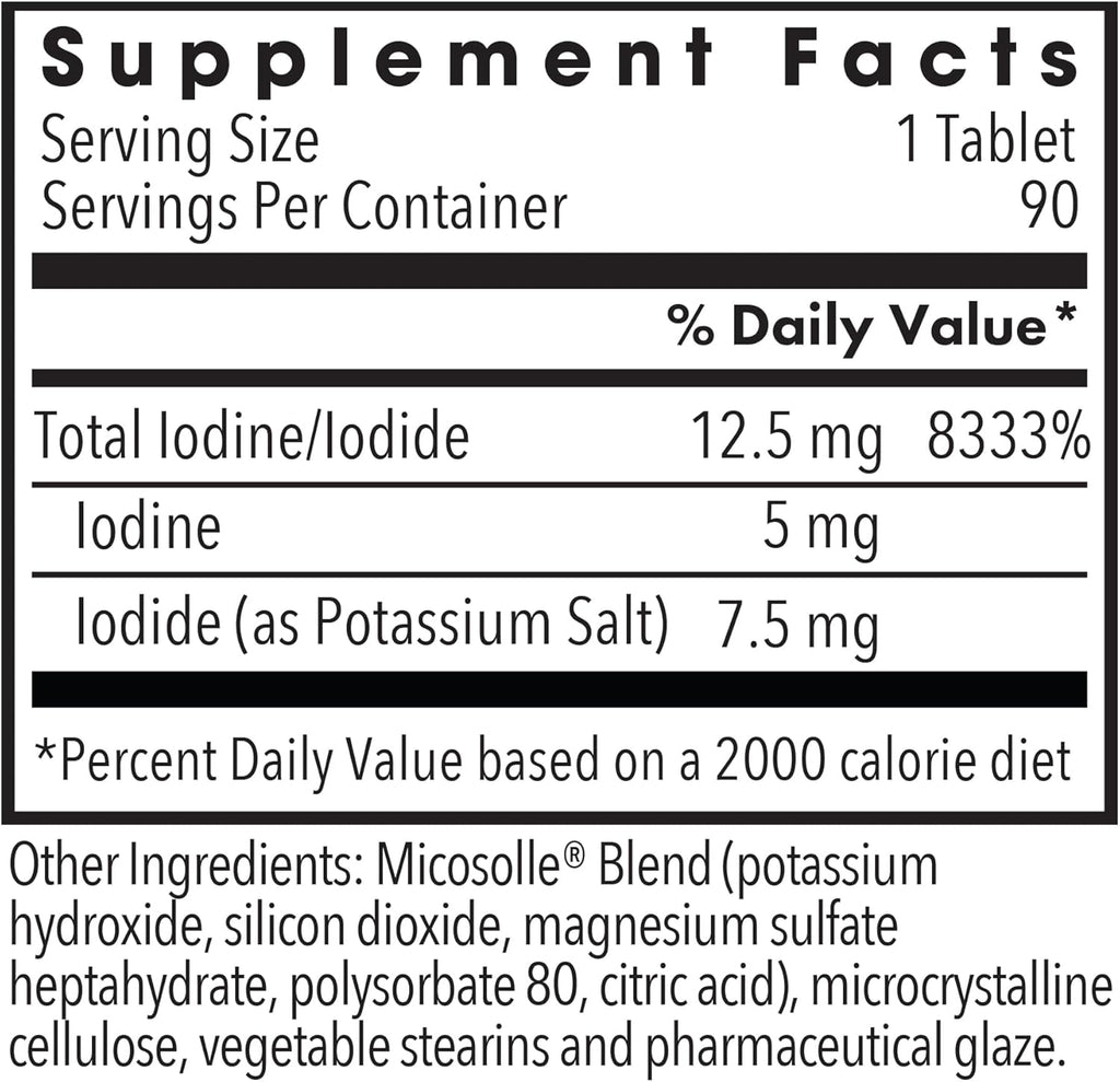 Iodoral 12.5 mg Supplement - Iodine Supplements for Thyroid Support, Potassium Iodide Tablets, Lugol Solution, Daily Vitamins and Minerals, High Potency Iodine Tablets - 90 Count (Pack of 2)