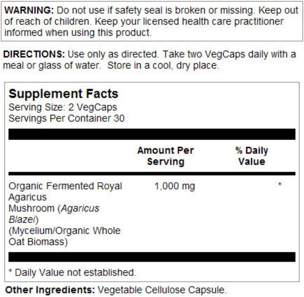 SOLARAY Fermented Royal Agaricus Mushroom 500 mg | 60 VegCaps