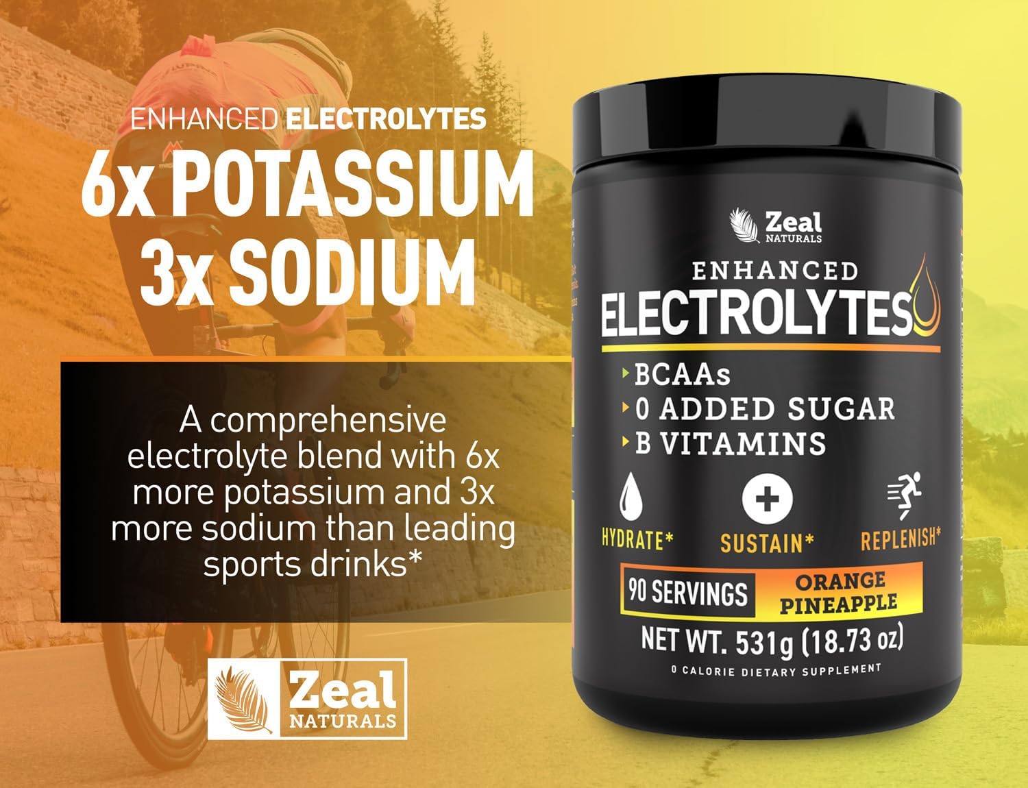 Zeal Electrolyte Powder - 90 Servings | Keto Electrolytes Powder | Zero Sugar, BCAAs, B-Vitamins | Potassium, Zinc, Magnesium | Hydration Powder Recovery Drink | Orange Pineapple