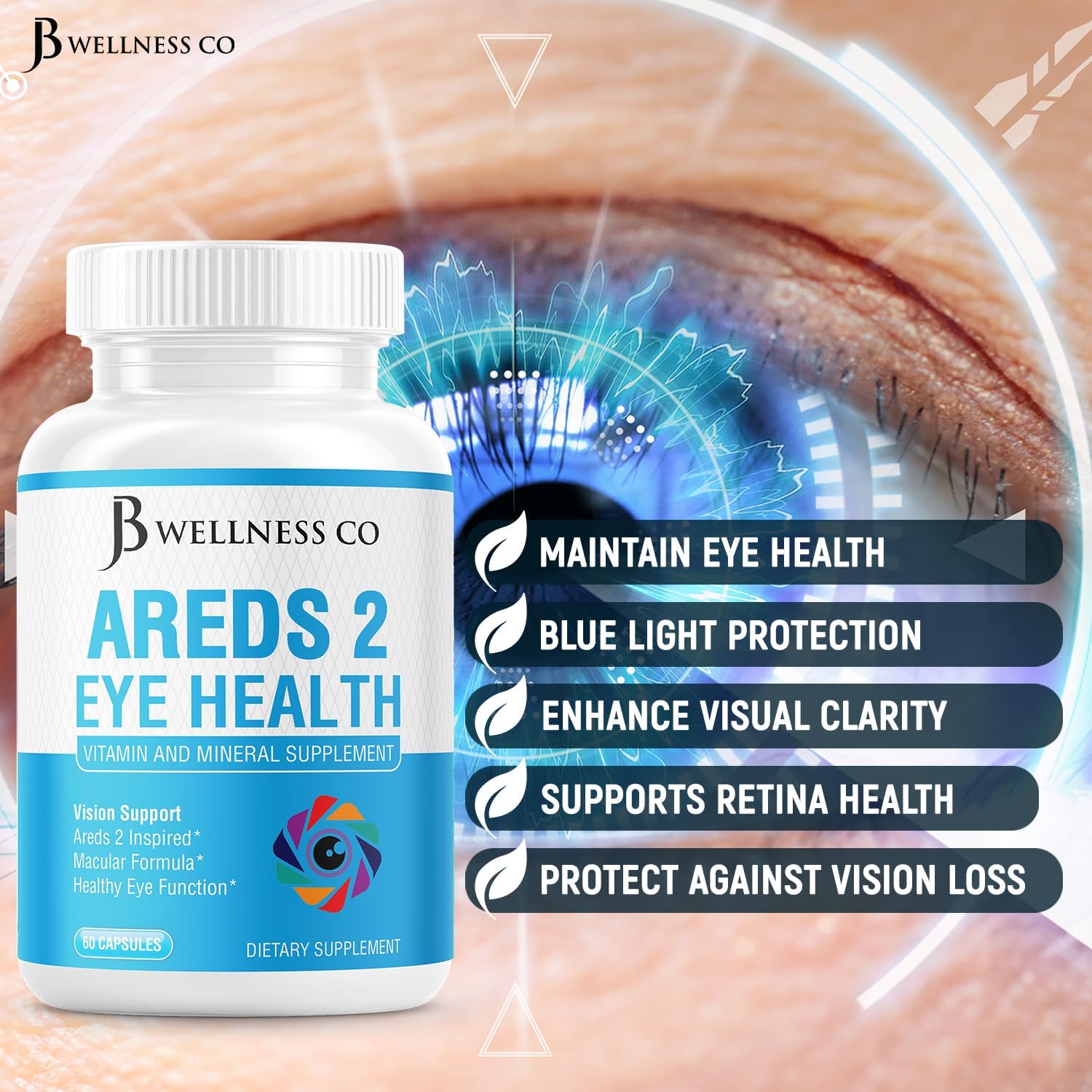JB Wellness AREDS 2 Eye Vitamin & Mineral Supplement, Contains Lutein, Vitamin C, Zeaxanthin, Zinc & Vitamin Enhance Vision Supplement - 120 Count