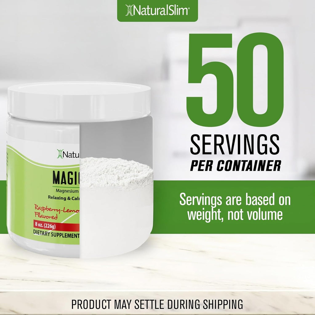 NaturalSlim Magicmag Pure Magnesium Citrate Powder Stress, Constipation, Muscle, Heart Health, and Sleep Support | Raspberry Lemon Magnesium Supplement - 8oz Drink Mix (Solo)