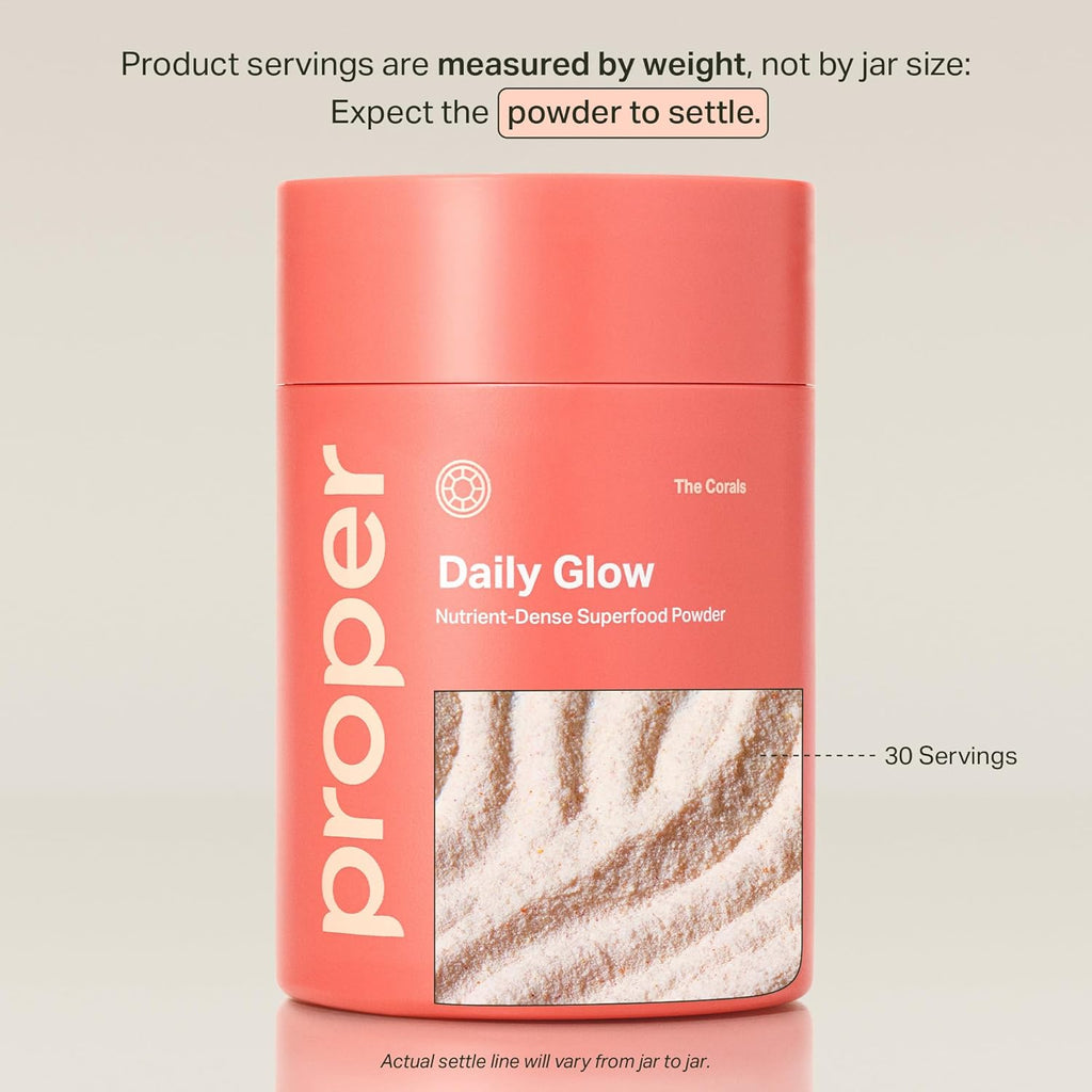 Proper, The Corals Daily Glow Beauty Blend - Nutrient Dense Superfood Powder with Collagen Peptides, Hyaluronic Acid Powder, Vitamin C, and MSM. Hair, Skin, Nail Vitamin Supplement for Women & Men