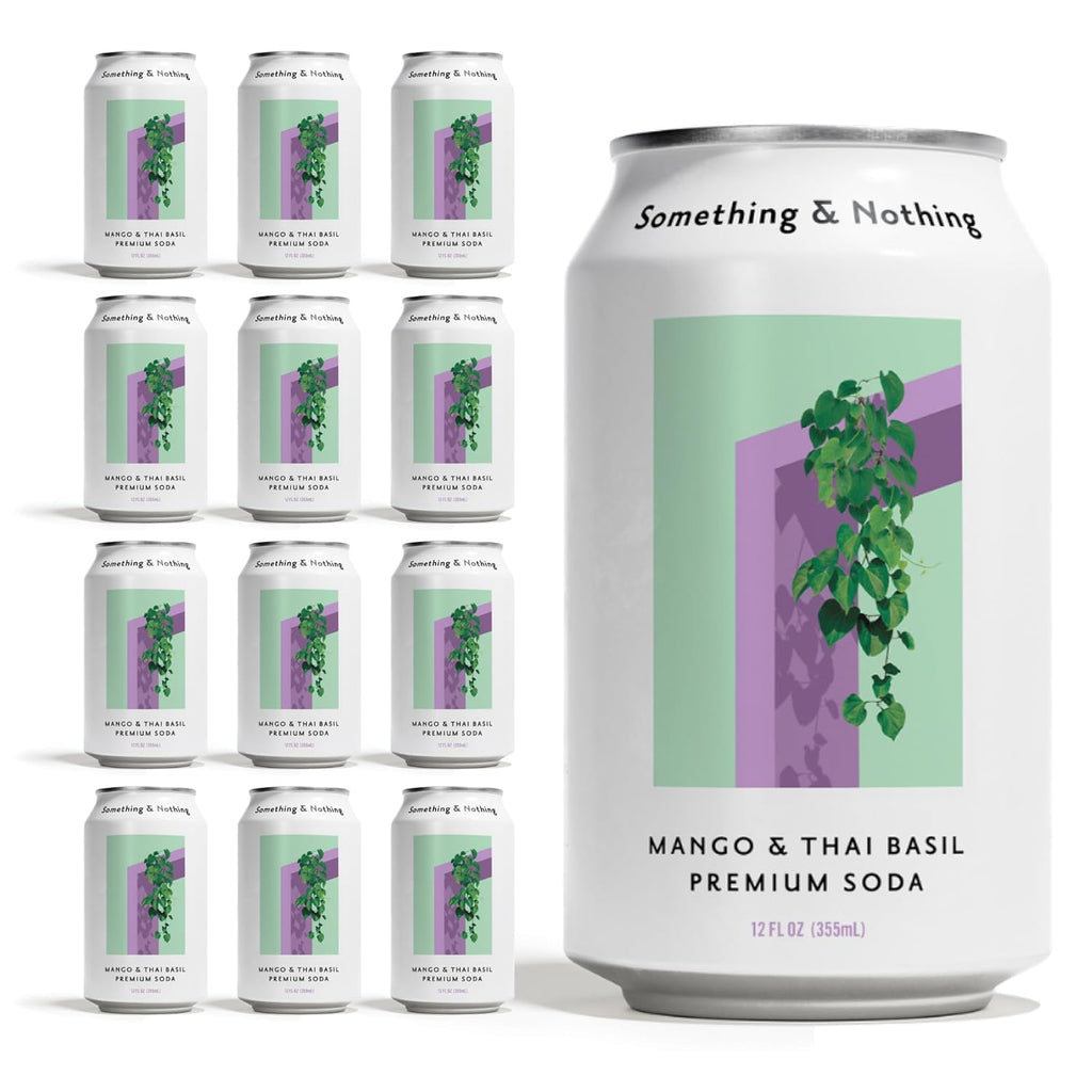 Something & Nothing Mango & Thai Basil Flavored Sparkling Water | Lightly Carbonated & Full of Flavor with Added Grape & Lemon Juice | Vegan & Low Calorie Premium Soda | 12 Fl Oz Cans (Pack of 12)