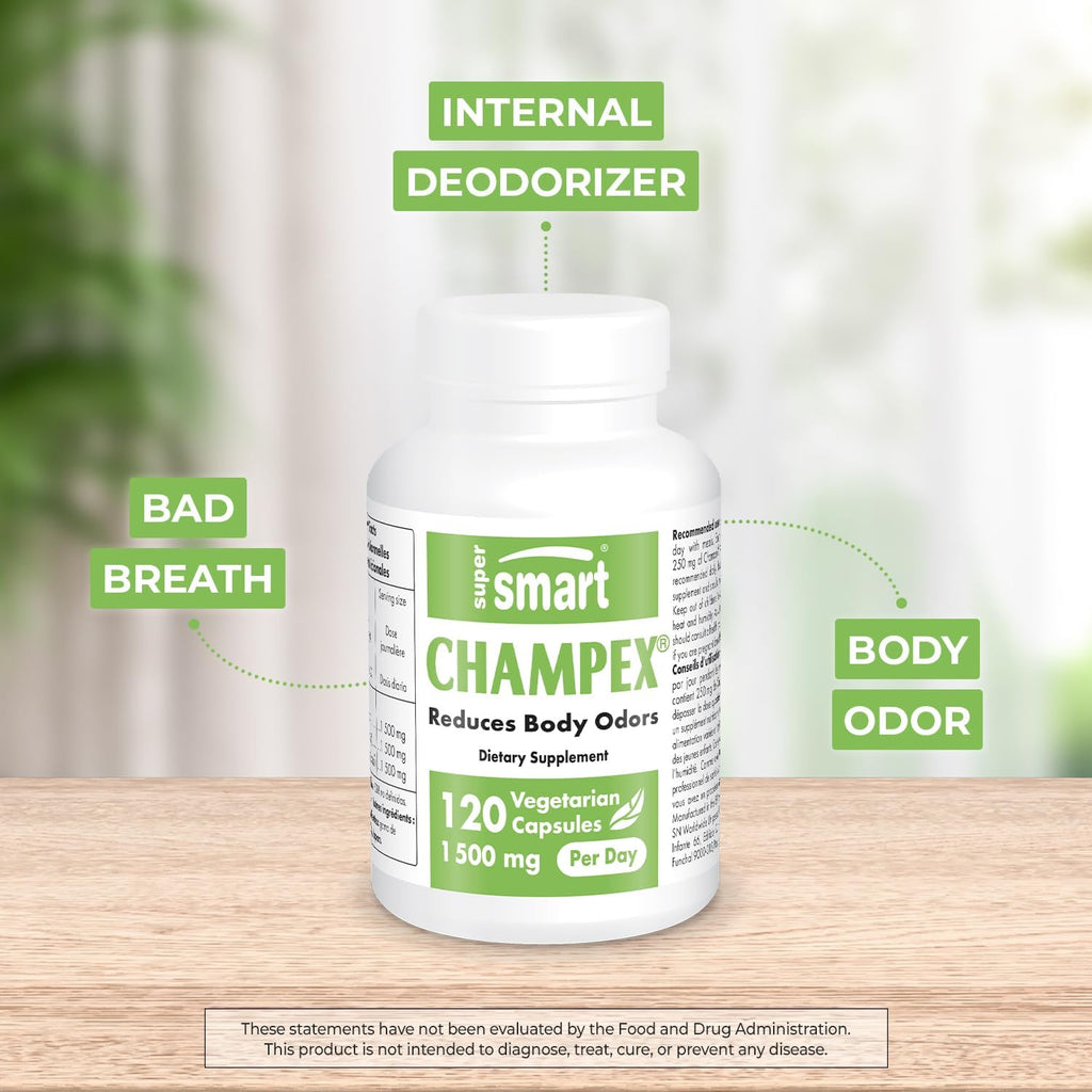 Supersmart - Champex Mushroom (Agaricus Bisporus Extract) 1500 mg per Day - Body Odor & Bad Breath Supplement - Internal Deodorizer | Non-GMO & Gluten Free - 120 Vegetarian Capsules