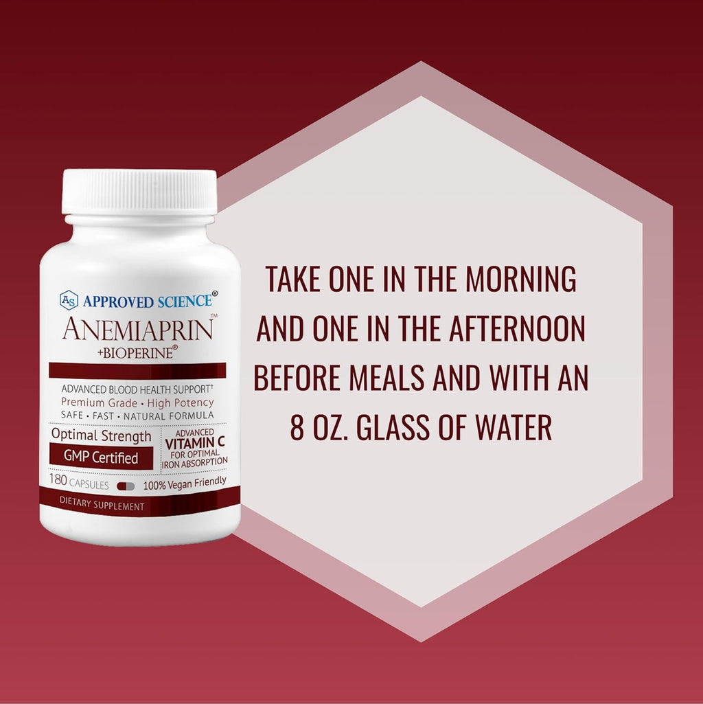 Approved Science Anemiaprin - Absorbable Iron, Vitamin C - Gentle On Stomach - 120 Capsules - 2 Month Supply - Non-GMO, Vegan