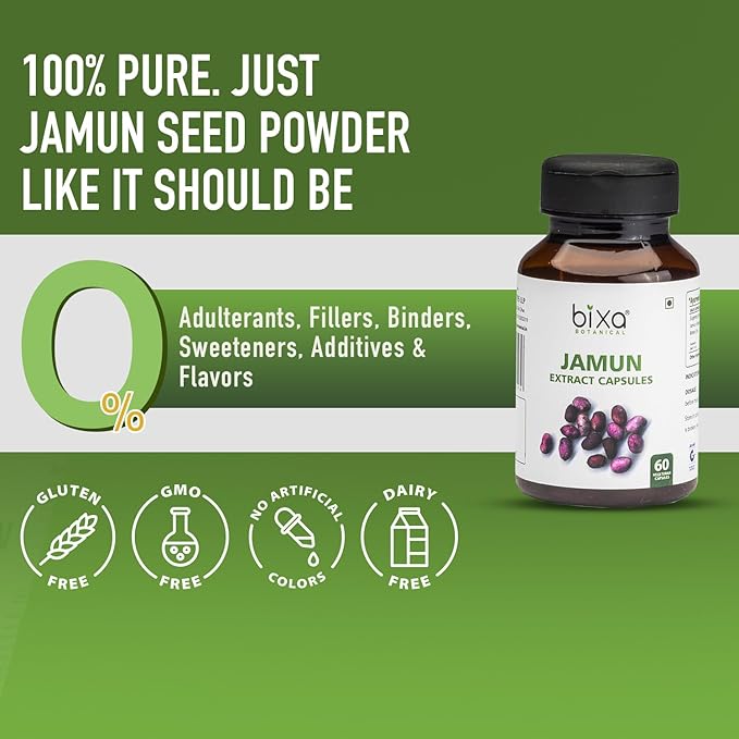 bixa BOTANICAL Jamun Extract Capsule (Black Plum) (Eugenia Jambolana) | Herbal Supplement | Supports Proper Digestion (60 Count (Pack of 1))