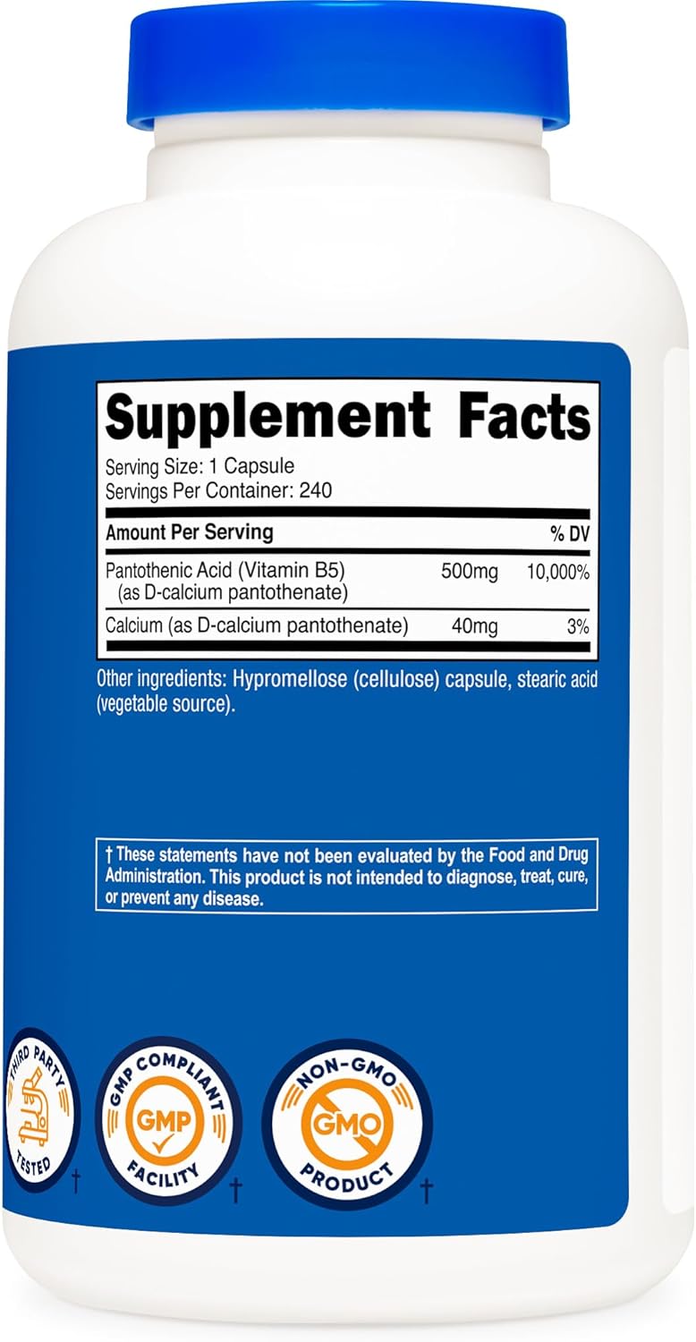 Nutricost Pantothenic Acid (Vitamin B5) 500mg, 240 Capsules