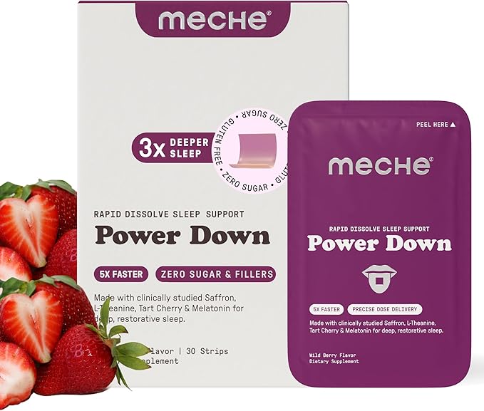 Meche Sleep Rapid Dissolve Strips - Faster Than Melatonin Gummies - Melatonin 5mg, L-Theanine, Tart Cherry, Saffron - Sugar Free, Natural Sleep Aids for Adults (30 Sleep Strips)