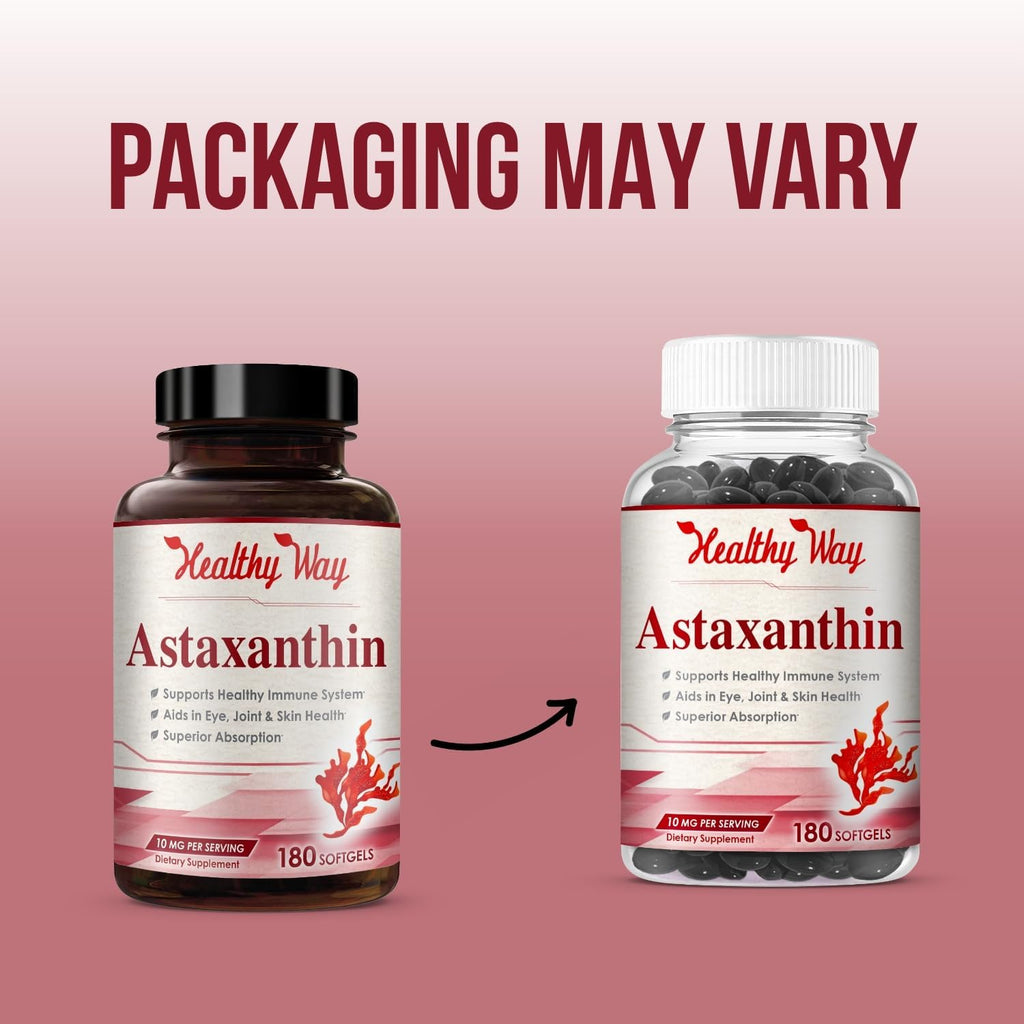 Easy Absorption Astaxanthin Supplement - 10mg Astaxanthin from Haematococcus Pluvialis Fresh Microalgae for Skin and Eye Health Support - Rich in Antioxidants and Carotenoids (180 Servings)